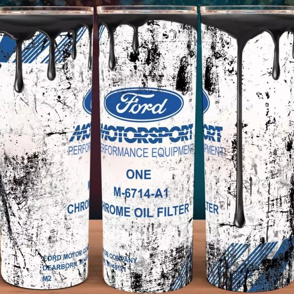 Ford Motorsport Performance Chrome Oil Filter Distressed Cup Mug Tumbler 20oz